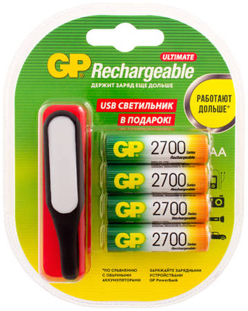 Аккумуляторы GP AA (HR6) 2700 мАч, 4 шт + USB LED фонарь (GP270AAHC/USBLED-2CR4) 9098731256