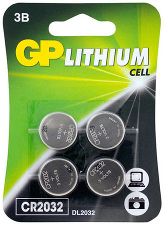 Батарейки GP литиевые DL2032, 4 шт (CR2032-7CRU4) 9098758817