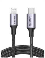 Кабель UGREEN USB-C/Lightning M/M Cable Aluminum Shell Braided, 1 м, серый космос (60759)