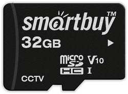 Карта памяти Smartbuy micro SDHC 32GB Class 10 U1 V10 для видеонаблюдения, с адаптером SD (SB32GBSDCCTV)