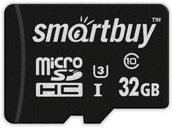 Карта памяти Smartbuy micro SDHC 32GB Class 10 Pro U3 R / W:90 / 70MB / s, с адаптером SD (SB32GBSDCL10U3-01)