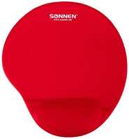 Коврик для мыши Sonnen S-1, с подушкой под запястье, полиуретан / лайкра, 25х22 см, красный (513301)