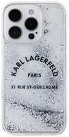 Чехол Karl Lagerfeld Liquid Glitter RSG logo Hard для iPhone 16 Pro Silver (KLHCP16LLCRSGPS)