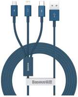 Кабель Baseus 3 в 1, Lightning/USB-C/micro-USB, 1,5 м, голубой (9900676)