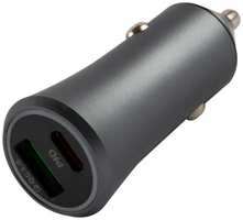 Автомобильное зарядное устройство UNBROKE USB QС3.0 18W + Type-C PD 18W UCA-1, 36W, металл, серый (УТ000027490)