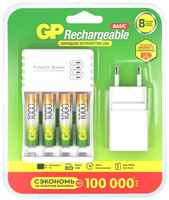 Зарядное устройство GP USB + 4 аккумулятора АAА (HR03) 1000mAh, адаптер (GP 100AAAHC / CPBA-2CR4)