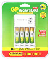 Зарядное устройство GP + аккумуляторы GP USB + 4 аккумулятора АAA (HR03) 1000mAh (GP 100AAAHC/CPB-2CR4)