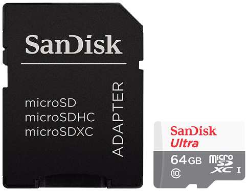 Карта памяти SanDisk MicroSD XC 64 ГБ class 10 (с адаптером) 9253702