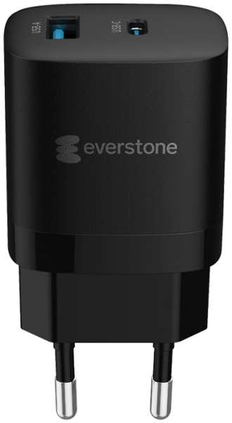 Зарядное устройство сетевое Everstone EV-AC-PD30QC GaN 33W QC3.0 USB, PPS PD Type-C, черное