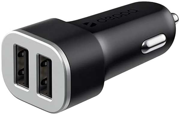 Зарядное устройство автомобильное Deppa 2 USB 2.4А, черное