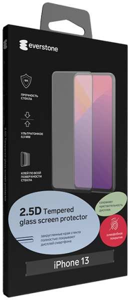 Защитное стекло Everstone для Apple iPhone 13/13 Pro 2.5D Full Glue (черная рамка) 92823642