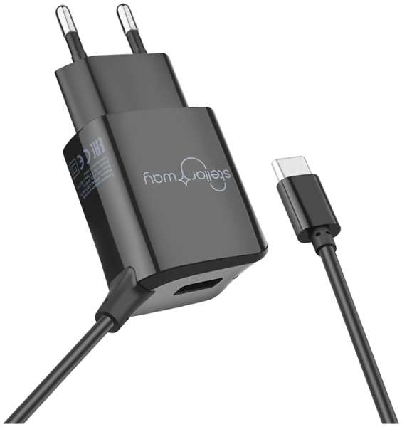 Зарядное устройство сетевое Stellarway USB-A + кабель Type-C, 2,1A 1м, черный 92838618