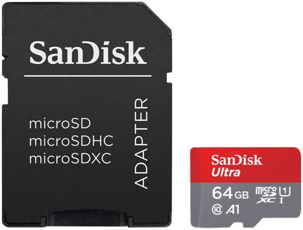 Карта памяти SanDisk Ultra UHS-I MicroSD XC 64 ГБ class 10 (с адаптером) 92840499
