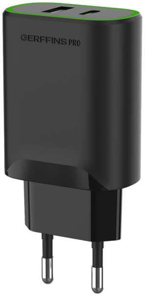Зарядное устройство сетевое Gerffins Pro USB-A/С 2A/3A, черное 92892038