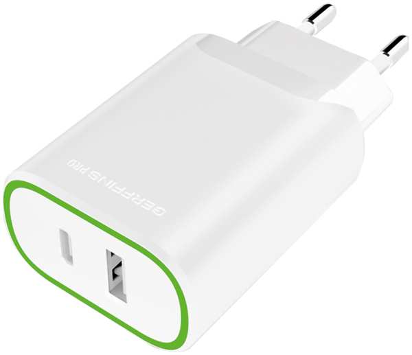 Зарядное устройство сетевое Gerffins Pro USB-A/С 2A/3A, белое