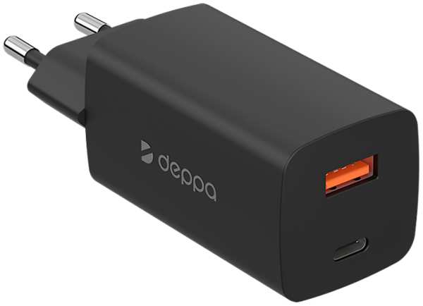 Зарядное устройство сетевое Deppa USB Type-C + USB Type-A PD 65w, черное (GaN) 92892836