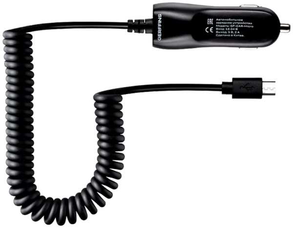 Зарядное устройство автомобильное Gerffins 2,1A Micro-USB (Черное) 92892996