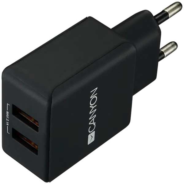 Зарядное устройство сетевое Canyon CNE-CHA03B USB-A 2,1A, черный 92897003