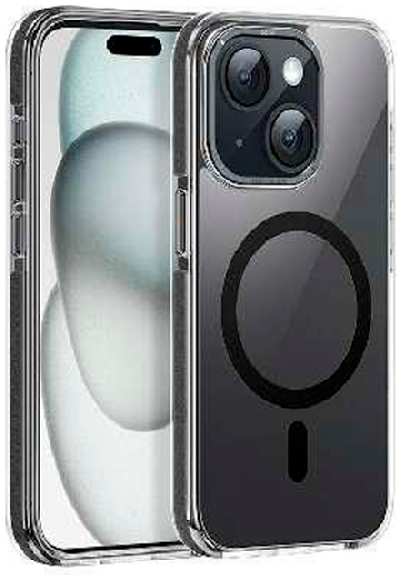 Apple Противоударная пластиковая накладка Hoco Transparent MagSafe для iPhone 15 Pro затемненная черный кант 9641414059