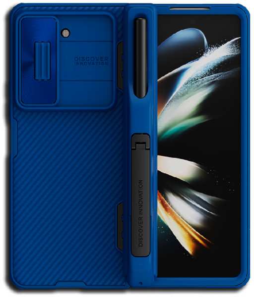 Противоударная пластиковая накладка с защитой камеры Nillkin Camshield Fold для Samsung Galaxy Z Fold 5 синяя