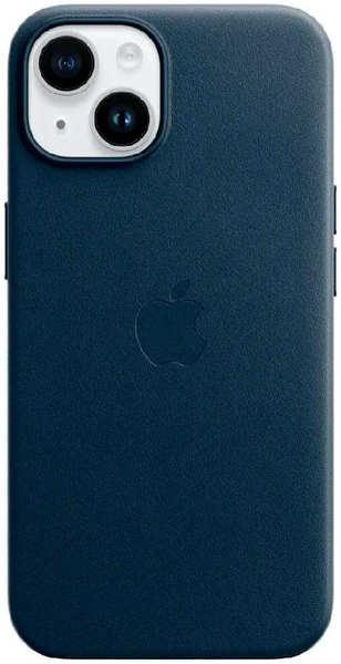 Кожанная накладка Leather Case c Mag Safe для Apple Iphone 15 (синяя) 9641415406