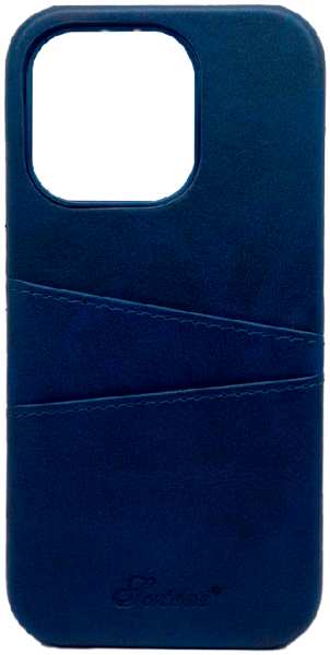 Apple Кожанная накладка Juteni с картхолдером для iPhone 15 Plus темно синяя