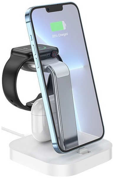 Настольное зарядное устройсво Hoco CW43 Graceful 3-in-1 для iPhone+Airpods+Apple Watch, 5W, белое 9641429831