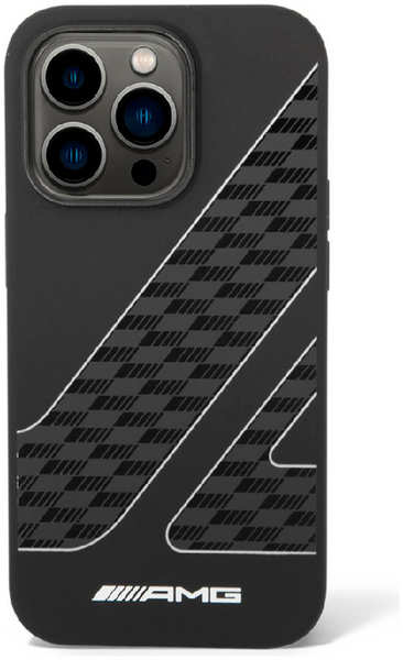 Пластиковый чехол AMG узор в виде клетчатого флага для iPhone14Pro черный белые полоски 9641470324