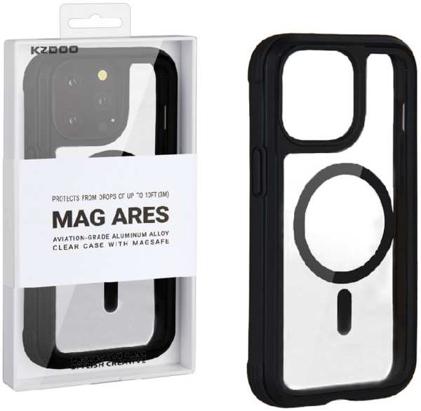 Apple Противоударная пластиковая накладка KZDOO MAG ARES MagSafe для iPhone 14 Pro черный кант 9641473973