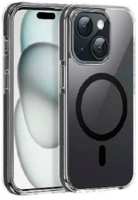 Apple Противоударная пластиковая накладка Hoco Transparent MagSafe для iPhone 15 Pro затемненная черный кант