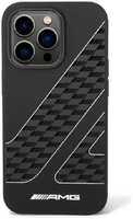 Пластиковый чехол AMG узор в виде клетчатого флага для iPhone14Pro черный белые полоски