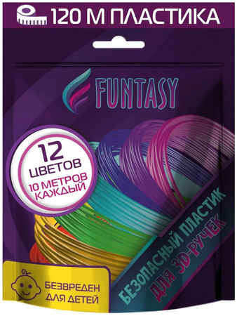 Пластик для 3D ручки Funtasy, 12 цветов по 10 метров PLA-SET-12-10-1 PLA-SET-x-10-1 965044440523302
