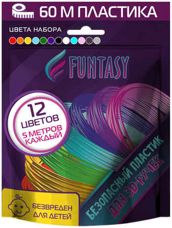 Пластик для 3D ручки Funtasy, 12 цветов по 5 метров PLA-SET-12-5-1 PLA-SET-x-5-1 965044440523521
