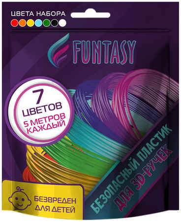 Пластик для 3D ручки Funtasy, 7 цветов по 10 метров PLA-SET-7-10-1 PLA-SET-x-10-1 965044440525019