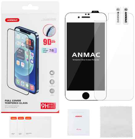 Защитное стекло ANMAC iPhone 7/8 9D + пленка назад, белое