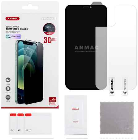 Защитное стекло ANMAC для iPhone 12 Pro Max Арт. 1137258 Защитное стекло ANMAC для iPhone 12 Pro Max + пленка назад 3D Privacy с сеточкой