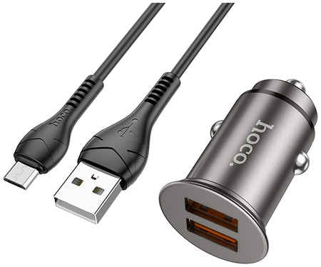 Зарядное устройство Hoco NZ1 Developer 2xUSB + кабель USB - MicroUSB Metal Grey 965044441288043