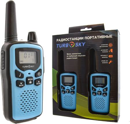 Портативная радиостанция Turbosky T35 голубой, 2 шт 965044442427182