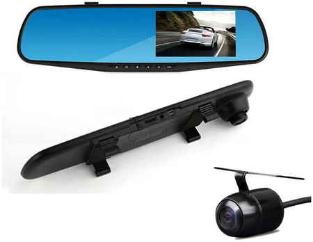 Автомобильный видеорегистратор с камерой заднего вида / Авторегистратор зеркало / черный 965044442501002