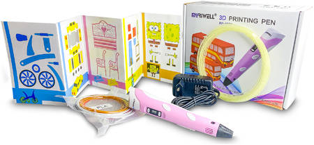 3D ручка Myriwell RP100B со светящимся в темноте пластиком и набором трафаретов, розовый 965044442692820