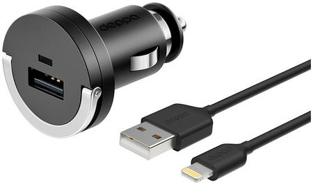 Автомобильная зарядка USB + витой кабель Lightning MFI 1,5 м, Deppa