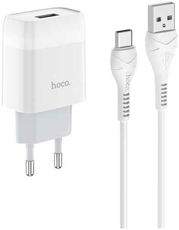 Сетевое зарядное устройство с кабелем USB Type-C Hoco C72A Glorius Single - Белое
