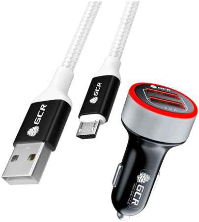 GCR Комплект АЗУ на 2 USB порта + кабель Micro USB для быстрой зарядки QC 3.0 3A UP-518K
