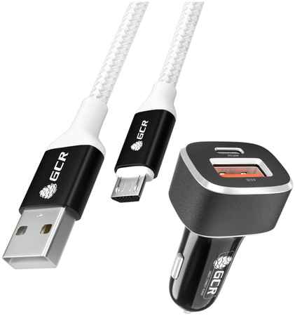 GCR АЗУ на 2 USB порта TypeA и TypeC + кабель Micro USB для быстрой зарядки QC 3.0 3A UP-528AT 965044442925346
