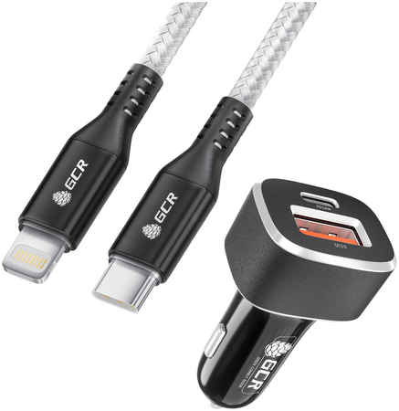 GCR АЗУ на 2 USB порта TypeA и TypeC + кабель Lightning для быстрой зарядки iPhone PD 18W UP-528AT 965044442925373
