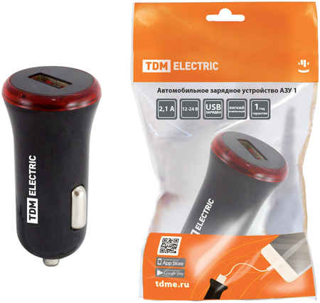 TDM ELECTRIC Автомобильное зарядное устройство, АЗУ 1, 2,1 А, 1 USB, TDM SQ1810-0201