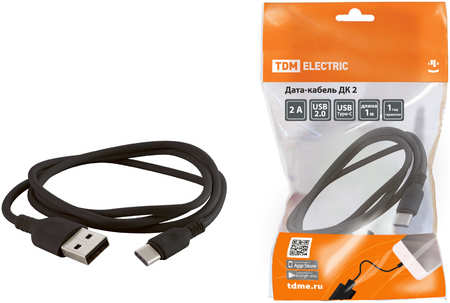 TDM ELECTRIC Дата-кабель TDM SQ1810-0302, USB - USB Type-C, 1 м, черный 965044443018425