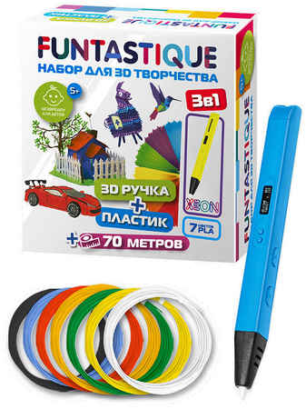 Набор FUNTASTIQUE 3D-ручка XEON голубой+PLA-пластик 7 цветов, RP800A BU-PLA-7 965044443720005