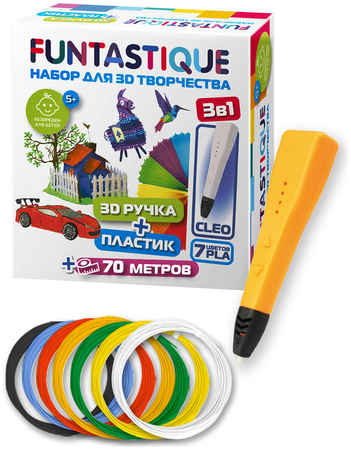 Набор FUNTASTIQUE 3D-ручка CLEO оранжевый+PLA-пластик 7 цветов, FPN04O-PLA-7 965044443768934