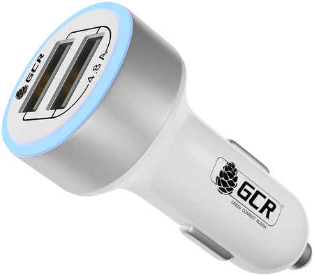 Автомобильная зарядка АЗУ на 2 USB порта 4.8A LED индикация, белое GCR-51984 UP-518 965044443936384